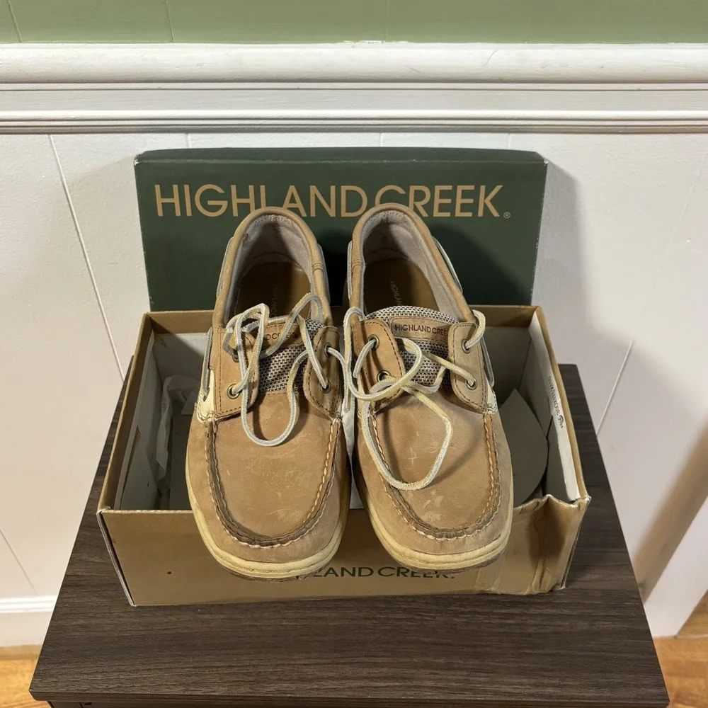 Highland Creek Belize Tan Beige Leather Boat Dock Shoes Men/Women 8 1/2 M -2